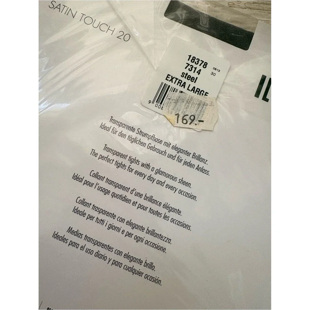NWT Wolford Satin Touch 20 Size XL Steel Gray Retail $55